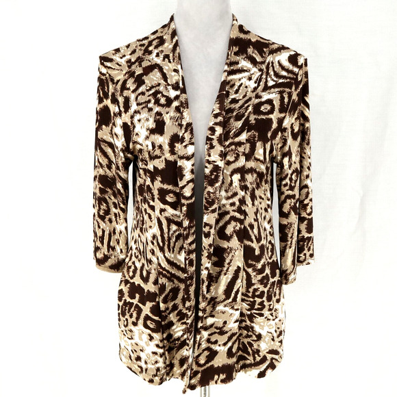 Chico's Jackets & Blazers - Chicos Travelers Jacket 1 Womens Medium 8 Animal Print Beige Brown Stretch Knit